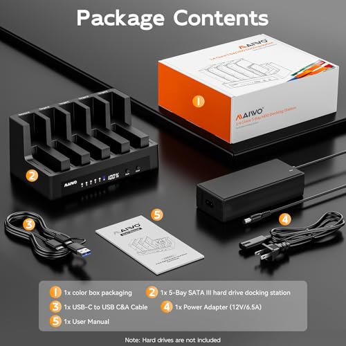 MAIWO 5-Bay Hard Drive Docking Station for 2.5'' 3.5'' SATA HDD/SSD, USB3.1 by MAIWO - Used condition - Image 7