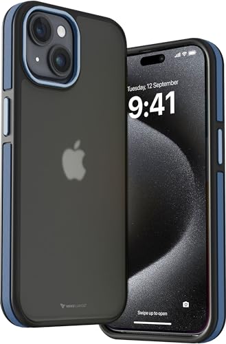 Image of Vaku Luxos Elemento Series Back Cover Case for iPhone 15 Plus Metal Frame Camera Bump Shockproof Scratch Resistant Slim Thin Military-Grade Protection- Blue
