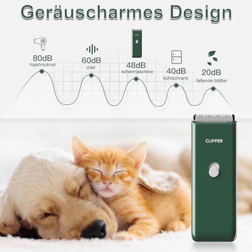 Profi Haarschneidemaschine für Hund Katze, Leise Hundeschermaschine mit Keramische Klinge, Elektrische Tierhaarschneidemaschine, IPX7 Wasserdicht (Grün)