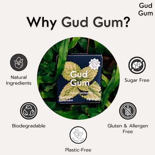 Image of Gud Gum- Natural, Plastic Free Chewing Gum- Pack of 2- No added artificial colours, flavours & sweeteners (Charcoal Mint)