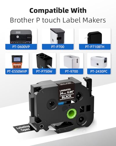 Upwinning Tze 355 Bänder 24mm Schwarz Kompatibel mit Brother P-touch Bänder 24mm Schwarz TZe-355, Tze 24 mm White on Black TZe355 Aze-355, kompatibel für Brother P710BT P700 D600 P900 E550VP, 3er-Pack