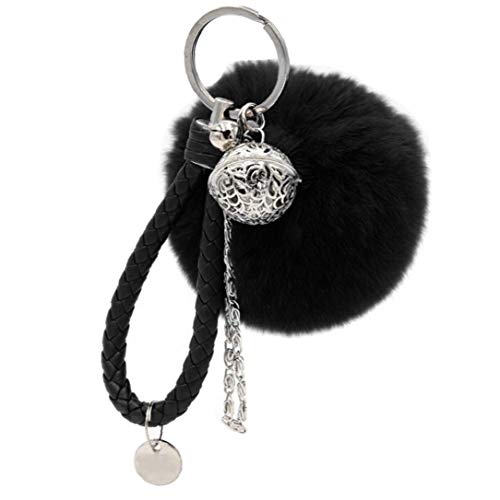 Schlüsselanhänger mit niedlichem Pelzkugel-Anhänger, 8 cm, Schwarz Cover