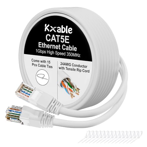Cat5e Ethernet Cable 100 FT, Long Cat 5e Internet Cable, White Snagless Patch Cord, Flexible, Network, LAN, PoE, Standard RJ45 Connector for PC, Server, Router, Modem, TV, PS5 - with 15 Cable Ties