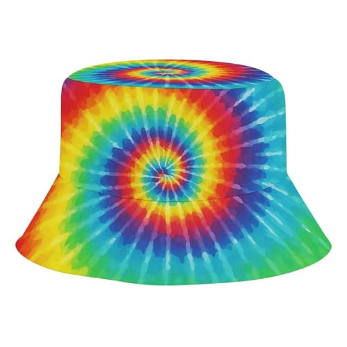 Kids Hats Tie Dye Rainbow Boys Girls Summer Bucket Travel Beach Sun Hat Cap Breathable Adjustable Fisherman Hats Wide Brim 54cm for Toddler Children