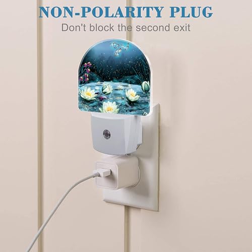 Image of Night Light Plug into Wall Magic Lotus Flower and Butterfly Night Light with Dusk to Dawn Sensor Night Light for Kid Girls Boys Women Room Decor, Hallway, Kitchen, Bathroom, Nursery, Stairs