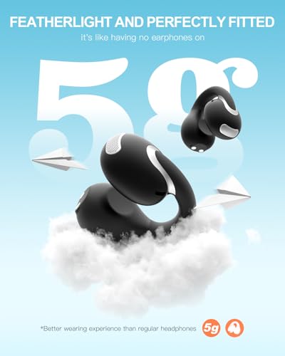 Image of Open Ear Clip Wireless Earbuds Bluetooth 5.4, Lightweight Comfort Sports Bone Conduction Headphones Built-in Mic for Clear Audio, Stable Fit Earphones 24H Play-Black