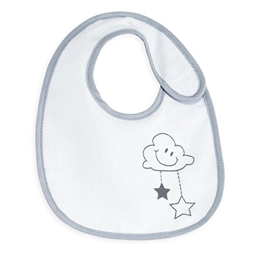 TROIS KILOS SEPT - Lot de 7 Bavoirs Bébé - Éponge Double Épaisseur - Imprimés Rigolos - Ouverture Velcro - Cadeau Naissance Nouveau Né - Mixte Garçon et Fille - Gris/Blanc