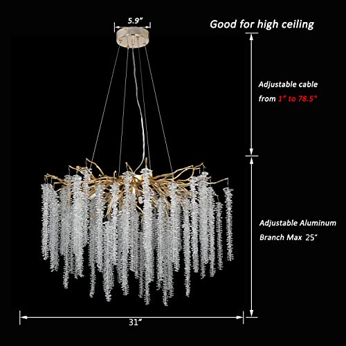 Aueaaow Gold Crystal Chandelier Lighting Foyer Hall Staircase Chandeliers Modern Tree Branch Chandeliers Light Fixture For High Ceiling Round 31.5" #TOP3