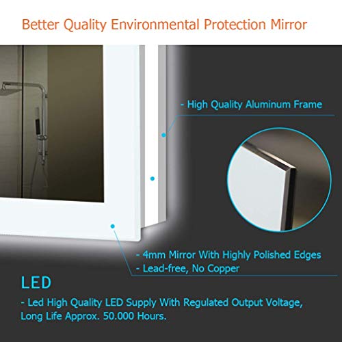 Meykoe 1000x700mm Illuminated LED Bathroom Mirror Anti-Fog LED Mirrors with Lights + Touch Switch Control + Demister
