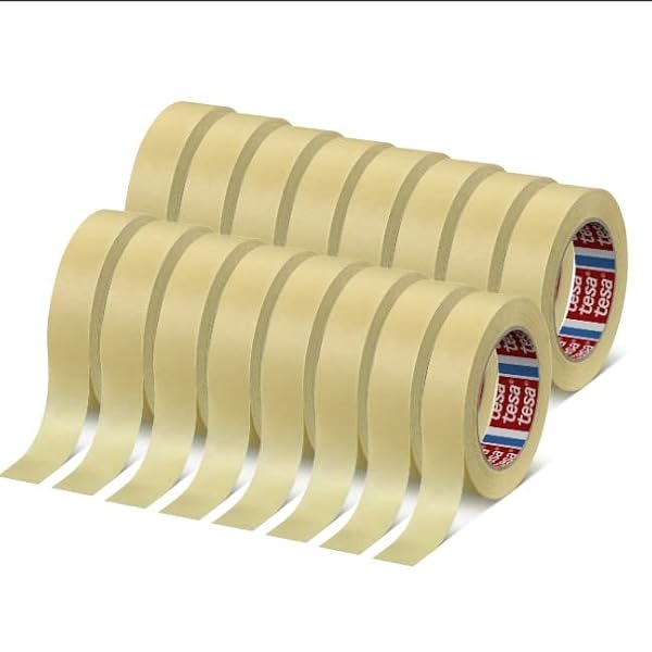 Dpm Tapes - tesa 4323 Beżowa Taśma Maskująca z Papieru Krepowanego do Malowania Wnętrz, 16 Rolek 19 mm x 50 m