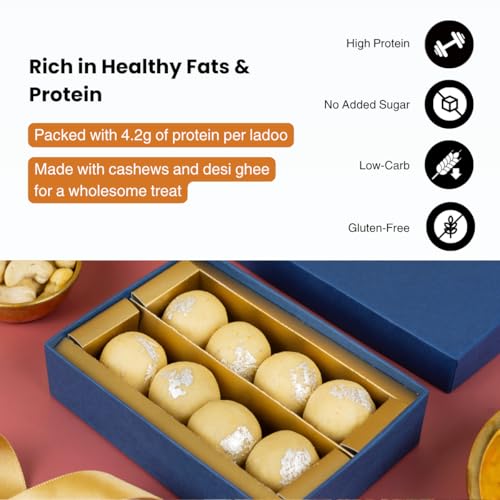 Image of KiloBeaters Sugar Free Cashew Ladoo | Low Carb Keto Sweet | Vegan, Gluten Free & Plant-Based Mithai | Made with Premium Cashews & Almonds | Healthy Rakhi, Diwali & Festive Gift | 200 g
