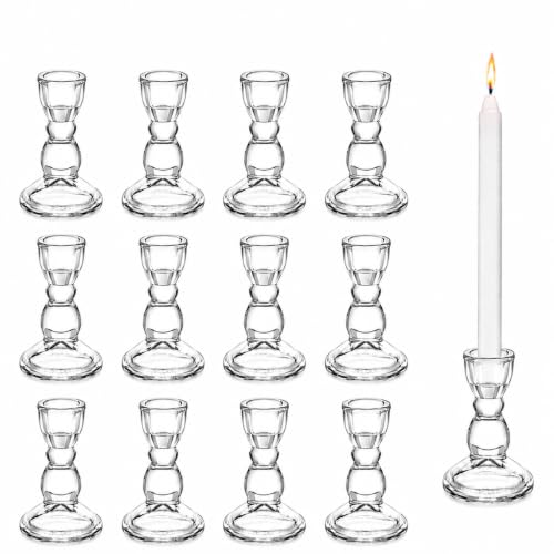 Lanttu 12 Pcs Candlestick Holders Bulk 3.55''x2.56'' Taper Candle Holders