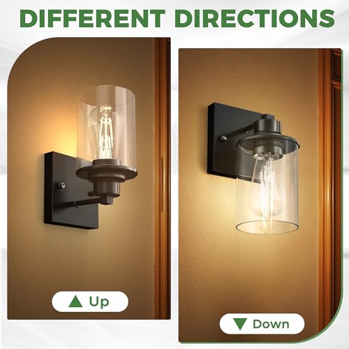 Image of DORESshop Wall Sconces Set of 2 Bathroom Vanity Light Over Mirror Black