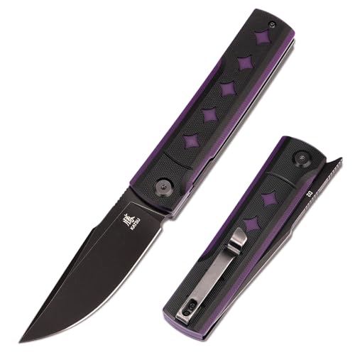 KATSU Folding Pocket Knife 3.3 D2 Steel Blade G10 Handle Smooth Bearing Pivot Liner Lock Professional EDC Knife for Camping Hiking & Survival Dual-Tone Black/Purple (4.8 oz)
