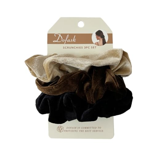 Dofash 3Pcs Excellent Velvet Traceless Beauty Thermal Twisters Hair Scrunchies Assorted Color With Delicate Bag For Girls And Woman （Black +Brown+Blonde)