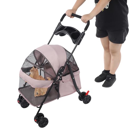 Foldable Pet Stroller Cart for Small Medium Dogs Cats, 40lbs Capacity Pet…