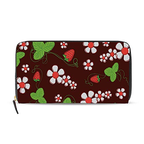 GIGIJY - Hermoso monedero de flores de fresa floreciente para mujer, cartera larga con cremallera para mujer, multicolor, Talla única
