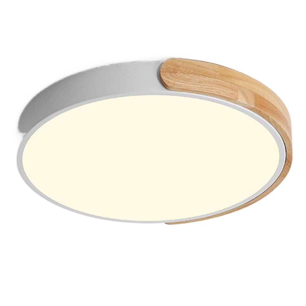 JXYDJH with Oak Accent Ceiling Light 19.7" Scandinavian Light Circle White Ceiling Lamp Shade Dimmable LED Energy Efficient Round Flush Mount Hallway Light for Kitchen, Bedroom, Porch, 1 Pack