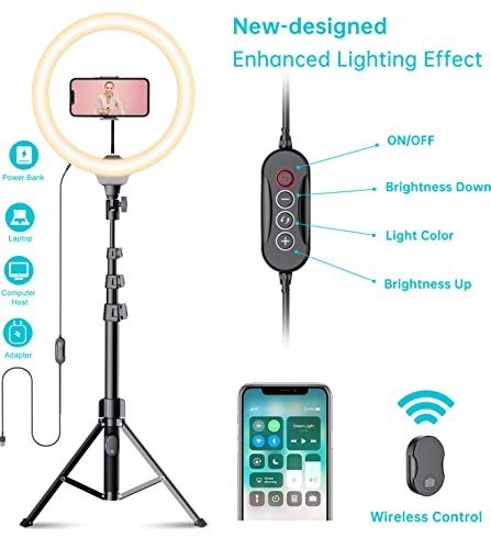 Fugetek 12\" Selfie Ring Light with 68\" Aluminum Tripod Stand, Bluetooth Remote, Extendable, for Video, Photos, Make Up, 3 Color Mode Controller, USB Powered, Apple & Android Compatible - Thumbnail 6