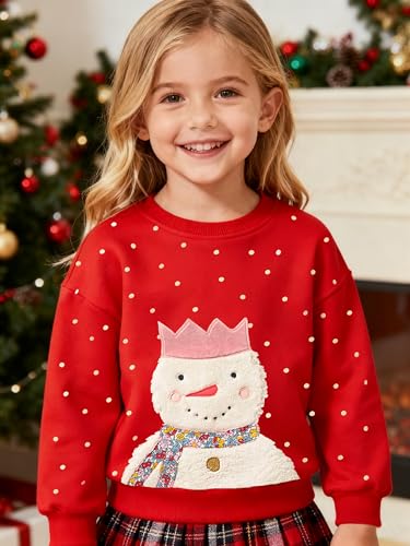 Image of EULLA Toddler Girls Christmas Sweatshirt Long Sleeve Snowman Deer Santa Claus Xmas Holiday Shirts for Kids Sweater 2-7 Years
