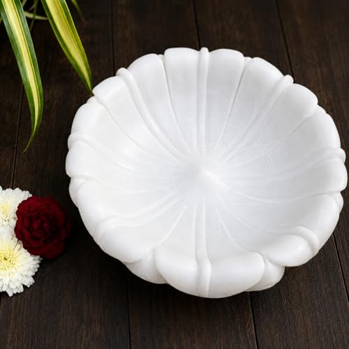 Image of Marble Urli Bowl for Home Decor | Handcrafted Floating Bowl, Decorative Centerpiece for Living Room, Luxury Stone Urli Dish, Pooja Decor & Festive Gift Item (Round Lotus Urli /9 Inch)