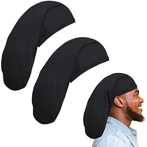 2 Pieces 20 Inch Unisex Dreadlock Cap Long Hair Dreads Head Wrap Wide Stretchable Sleeping Cap Hair Accessories Sleep Bonnet for Men Women, Black Cover