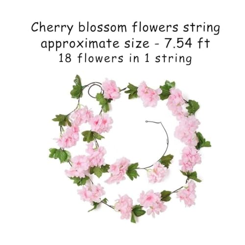 Image of SATYAM KRAFT 12 Lines Artificial Cherry Blossom Rattan Flowers Vine | Hanging Garland for Wedding Decoration Items, Home Decor, Garden, Office, Wall, Mandir & Festival Setup (Dark Pink)