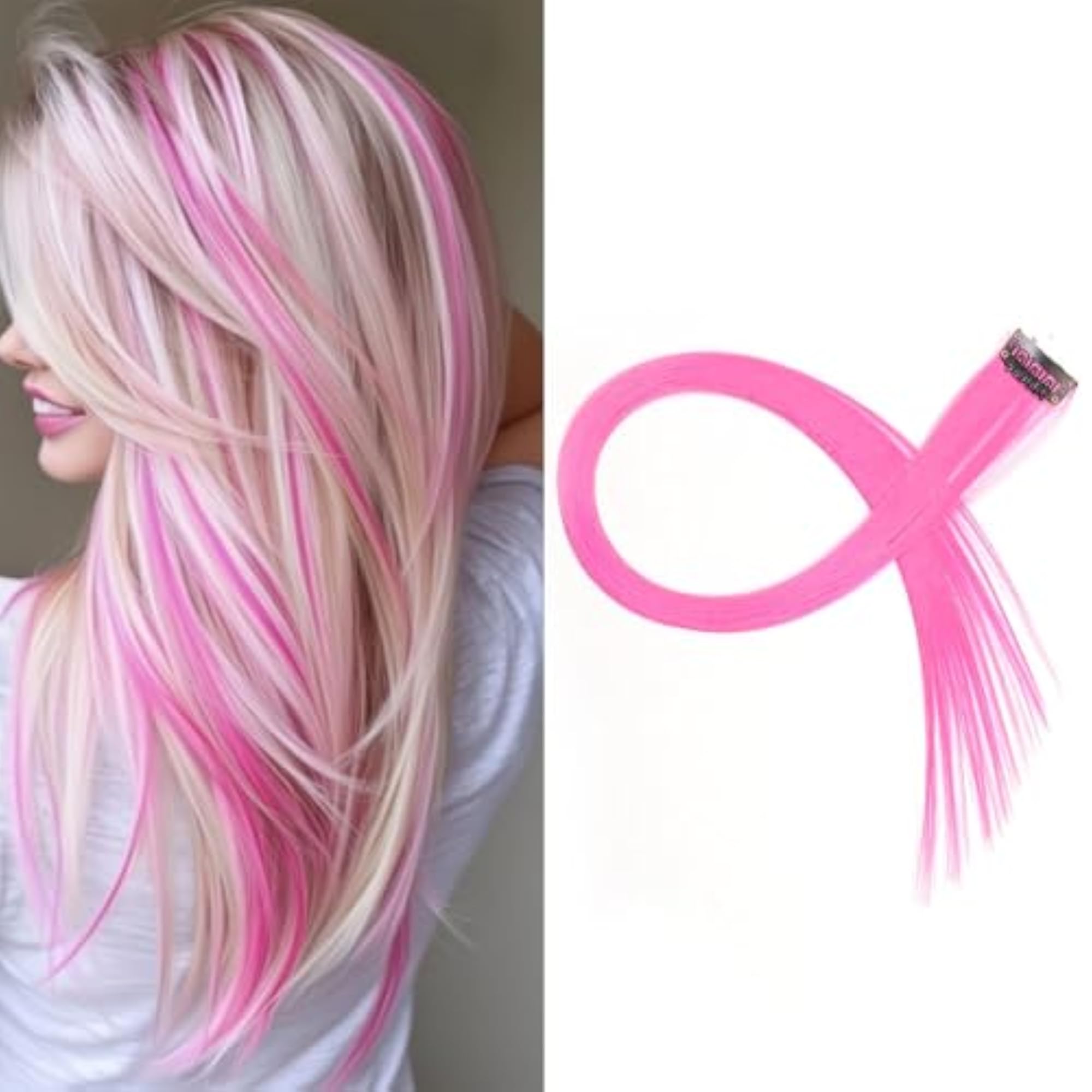 2Pc Baby Pink Fake Hair Streak Extensions, Fun Highlighter