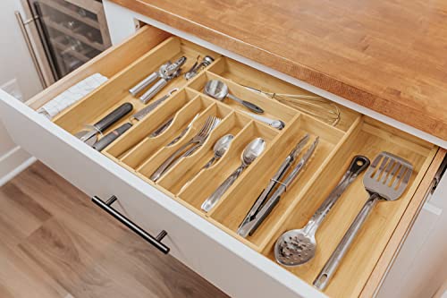 Kitchenedge Premium Silverware, Flatware And Utensil Organizer For Kitchen Drawers, Expandable To 28 Inches Wide, 10 Compartments, 100% Bamboo #TOP2