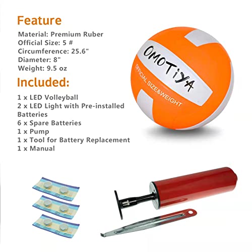 OMOTIYA Glow in The Dark Volleyball, LED Light Up Volleyball, Outdoor Volleyball Gifts for Boys
