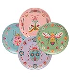 Karma, 7.75 inches Melamine Dessert Plates Set of 4, Reusable Dishwasher Safe Plates for Outdoor and Indoor, Bugs