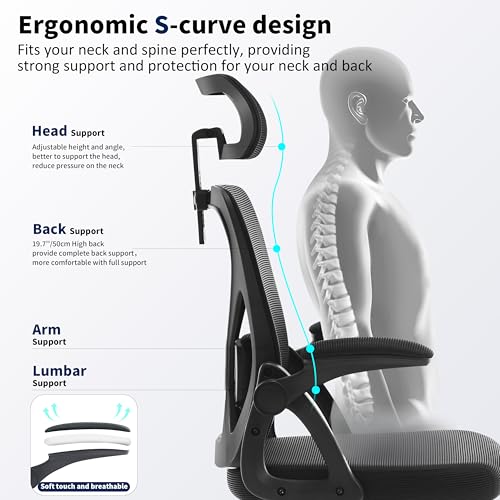 Nexthro Office Chair,Ergonomic Desk Chair with Adjustable Lumbar Support,400 Lbs Mesh Computer Chair High Back with Headrest for Home Office (Black) - Thumbnail 5