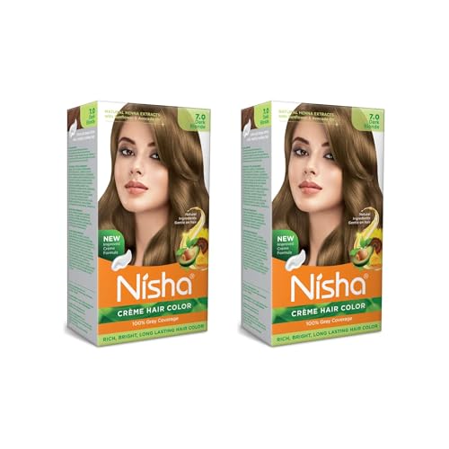 Nisha Cream Permanent Blonde Hair Color - 100% Gray Coverage - Dark Blonde Hair Dye, Shade 7.0 Pack of 2