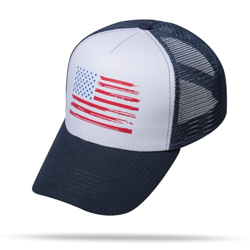 Image of VIONLAN Baseball Cap American Flag Trucker Hat for Men Women 3D Embossed Logo Adjustable Outdoor Mesh Snapback Hat