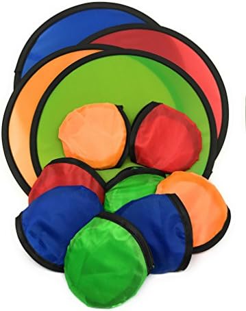 SVT Bulk 12 Pack Foldable Flying Disc or Fan with Storage Bag Assortment - 9.5" Folding Frisbees in Four Exciting Colors