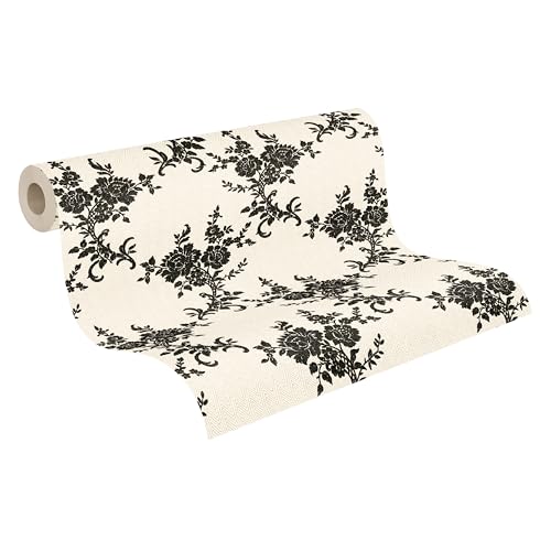Papel pintado barroco negro y blanco de rosas 10m A.S. Création 2