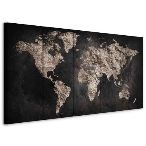 murando - Quadro Mappamondo Scuro Elegante 150x60 cm 5 Pezzi Stampa su Tela con Struttura Grande - Quadri Moderni per Camera da Letto Matrimoniale Planisfero da Parete - Mappa del Mondo - k-A-0296-b-m