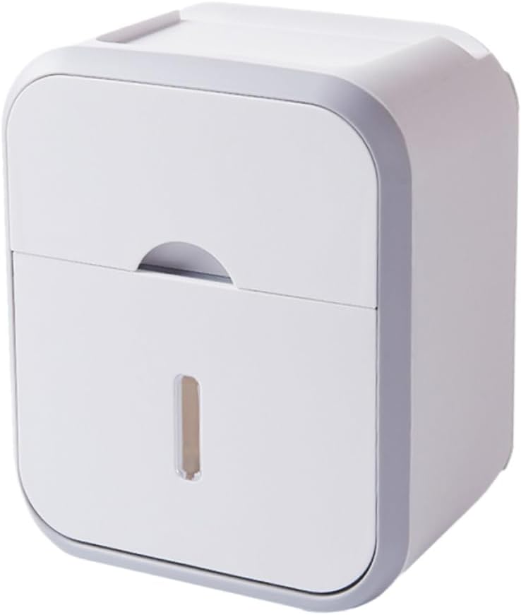 Multi-Functional Toilet Paper Holder and Storage Box Wall-Mounted Tissue Dispenser for Bathroom Grey-White Space-Saving Design Material Convenient Paper Towel Outlet