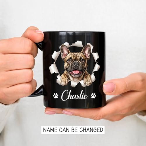BigTees Personalized French Bulldog Breaking Wall Mug, Customized Name French Bulldog Ceramic Mug, Birthday Holiday Cup Gifts for Men Women Dog Lover, Dog Owner Black Coffee Mugs 11oz and 15oz