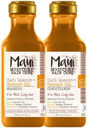 Maui Moisture Curl Quench + Coconut Oil Shampoo + Conditioner to Hydrate and Detangle Tight Curly Hair, Softening Shampoo, Vegan, Silicone & Paraben-Free, 13 Fl Oz