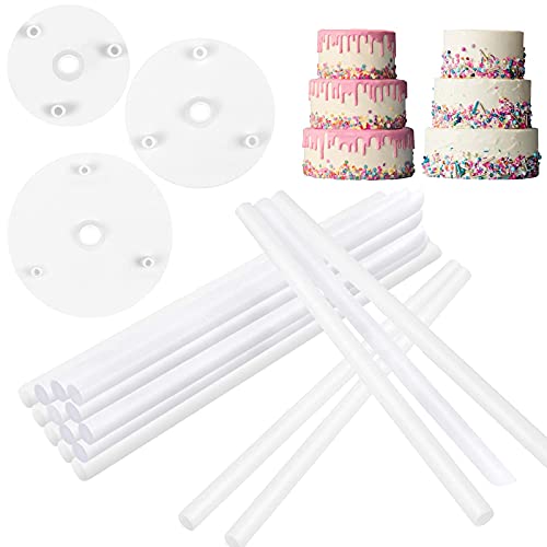 Vaktop Cake Dowel Rods Set, 18PCS Cake Dowels for Tiered Cakes, Plastic Cake Support Rods, White Cake Stand Sticks with 3PCS Cake Separator - for Tiered Cake Construction and Stacking Supporting