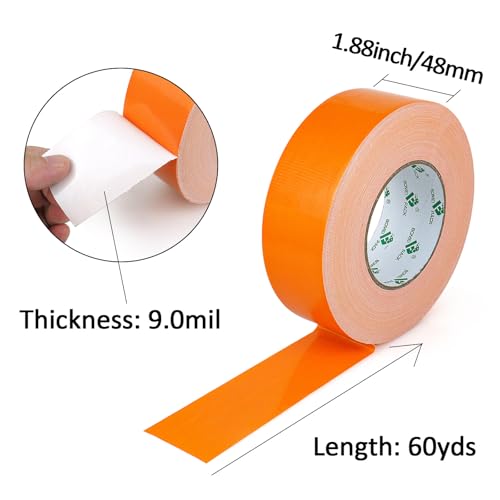 Image of BOMEI PACK Orange Duct Tape, Heavy Duty Strong Waterproof Industrial Color Duct Tape 9.0mil x 1.88inch x 60yds for Packing and Repairing