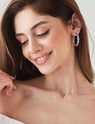 Ladylike Moissanite Hoop Earrings for Women 925 Sterling Silver with 18K Gold Plated Twisted Large Thick Round Huggie Loops Hypoallergenic and Lightweight Earrings 30-50MM2