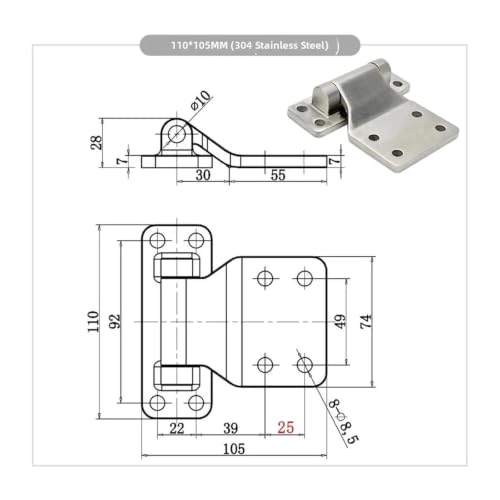 Charnière de porte réversible en acier inoxydable 110x105mm pour ouvrant à fermeture automatique