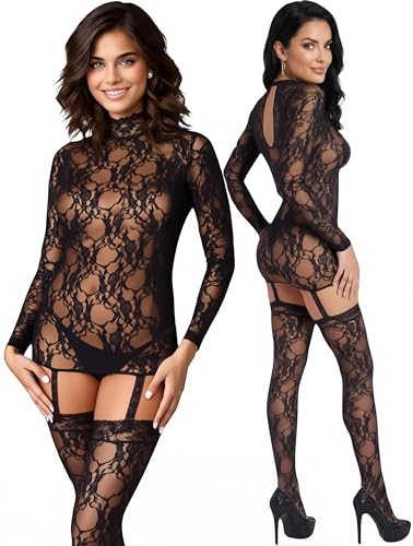 Image of ToBeInStyle Women's Long Sleeve Bodystocking Bodysuit Lingerie Regular & Plus Sizes