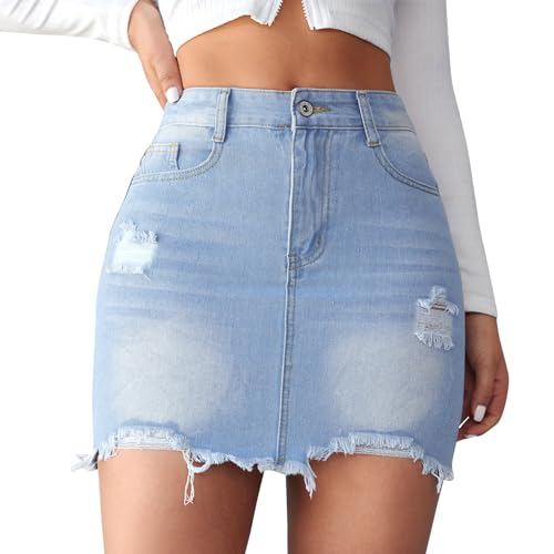 Denim Skirt Women Casual Mini Skirt Mid Waist Mini Dress Denim Skort Slim Fit Jean Skirts Summer Jean Skort with Pockets