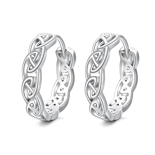 Celtic Huggie Hoop Earrings 925 Sterling Silver Irish Knot Hoop Earrings Good Luck Jewelry Gift for Women Men