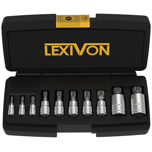 LEXIVON Coffret Douille Torx Male | douille 12 pans XZN en acier S2 premium | Set de 10 pièces M4 à M18 avec Coffret Torx de rangement (LX-145)