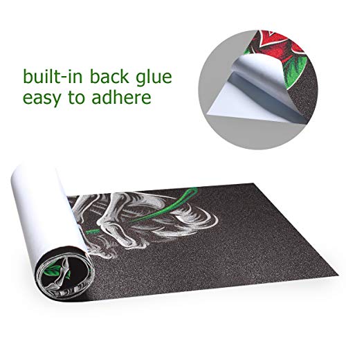 Skull Skeleton Rose Flower Skateboard Grip Tape Sheets Graphic Longboard Griptape Bubble Free Anti-Slip 33"X 9" Tapes For Teens Girls Boys #TOP1