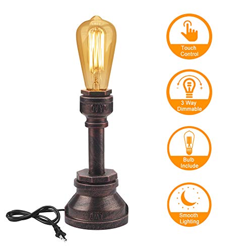 Vintage Table Lamp Touch Control Dimmable Steampunk Antique Accent Lamp E26 ST64 60W
